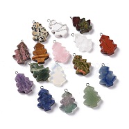 Natural & Synthetic Mixed Gemstone Pendants, Tree Charms, with Stainless Steel Color Tone Stainless Steel Loops, 26.5~27.5x18.5~19x5.5~6mm, Hole: 2mm(G-M395-02)