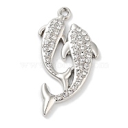 Alloy Rhinestone Pendants, Dolphin Charm, Platinum, Crystal, 42x23x3mm, Hole: 1.8mm(ALRI-S001-09P-01)