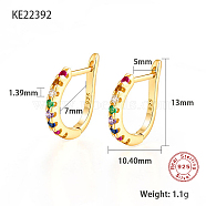 925 Sterling Sliver Micro Pave Colorful Cubic Zirconia Hoop Earrings, with 925 Stamp, Real 18K Gold Plated, 13x10.4mm(DD0491-3)