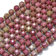 Natural Rhodonite Beads Strands, with Seed Beads, Faceted Table Cut Cube, 8x8x8mm, Hole: 0.6mm, about 38pcs/strand, 15.35''(39cm)(G-K389-A37-01)