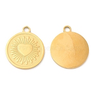 Ion Plating(IP) 316L Surgical Stainless Steel Pendants, Flat Round with Heart Charm, Real 18K Gold Plated, 21x18x1mm, Hole: 2.2mm(X-STAS-D078-33G)