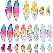 20Pcs 10 Style Transparent Resin Pendants, with Gold Foil, Insects Wing, Mixed Color, 24.5~51x11.5~16.5x1~2.5mm, Hole: 1~1.2mm, 2pcs/style(RESI-NB0001-80)