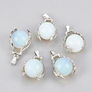 Opalite Pendants, with Alloy Findings, Round, Platinum, 28x20x16mm, Hole: 5x3.5mm(G-S292-04E)