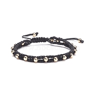 Round Brass Braided Bead Bracelet, Adjustable Friendship Jewelry for Women, Light Gold, Black, Inner Diameter: 2~3-1/4 inch(5~8.1cm)(BJEW-JB07673)