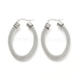 Non-Tarnish 304 Stainless Steel Mesh Hoop Earrings, Oval, Stainless Steel Color, 45x31x5.8mm, Pin: 0.7mm(EJEW-C501-14P-A)