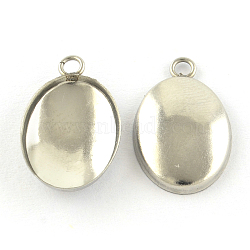 304 Stainless Steel Pendant Cabochon Settings, Plain Edge Bezel Cups, Oval, Stainless Steel Color, Tray: 14x10mm, 17x10.5x3mm, Hole: 1.5mm(X-STAS-S046-13)