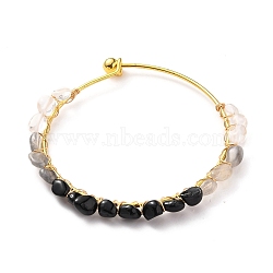 Natural Mixed Stone Chips Beads Bangles, with Golden Copper Wire, 1/4 inch(0.65cm), Inner Diameter: 2-1/2 inch(6.2cm)(BJEW-JB05652-01)