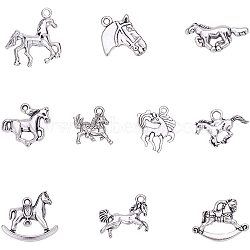 Tibetan Style Alloy Pendants, Horse, Antique Silver, 10.8x7.4x1.8cm, 10pcs/size, 100pcs/box(TIBEP-PH0004-99)