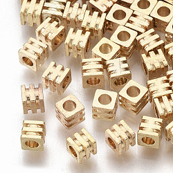 Brass Beads, Cube, Nickel Free, Real 18K Gold Plated, 3x3x3mm, Hole: 1.6mm(KK-T055-022G-NF)