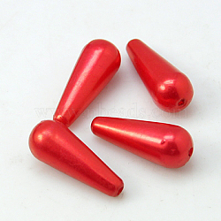 ABS Plastic Imitation Pearl, teardrop, Red, 18x7mm(MACR-G005-3)