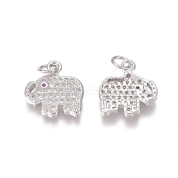 Brass Micro Pave Clear Cubic Zirconia Charms, with Jump Rings, Elephant, Platinum, 13.5x12.5x2mm, Jump Ring: 4.5x0.7mm, Inner Diameter: 3mm(ZIRC-I036-12P)