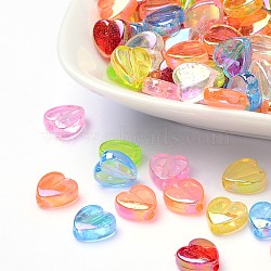 Transparent Acrylic Beads, Heart, Dyed, AB Color, Mixed Color, 8x8x3mm, Hole: 1.5mm, about 2800pcs/500g(PL539)