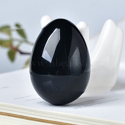 Natural Obsidian Carved Healing Egg Figurines, Reiki Energy Stone Display Decorations, 50x35mm(PW-WG29511-04)