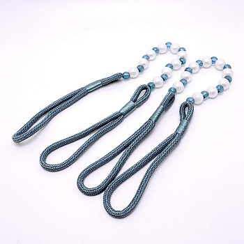 Polyester Curtain Tiebacks, with Round Plastic Beads, Prussian Blue, 71.5x0.9cm