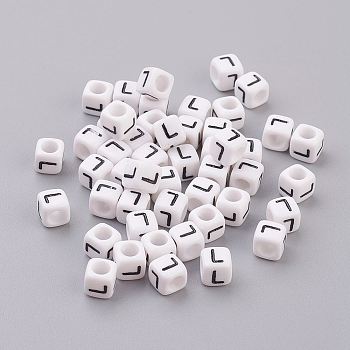 Pandahall 50g Opaque Acrylic Horizontal Hole Letter Beads, Cube, Letter L, 6x6x6mm, Hole: 3.2mm