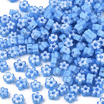 Glass Beads, Flower, Cornflower Blue, 5~7x5~7x2~3mm, Hole: 1mm