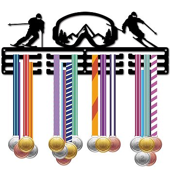 Fashion Iron Medal Hanger Holder Display Wall Rack, 3-Line, with Screws, Black, Skating, Human, 150x400mm, Hole: 5mm