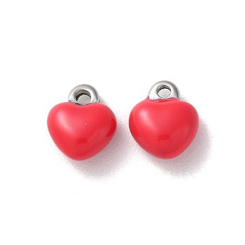 304 Stainless Steel Charms, with Enamel, Platinum, Heart Charm, Crimson, 9x7.5x4.5mm, Hole: 1.4mm