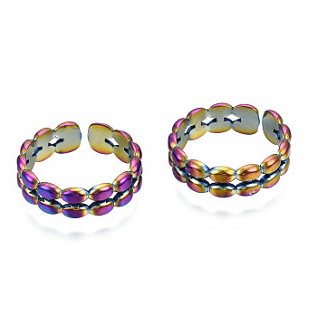 Hollow Cuff Rings, Rainbow Color 304 Stainless Steel Open Rings for Women, US Size 10 1/4(19.9mm)