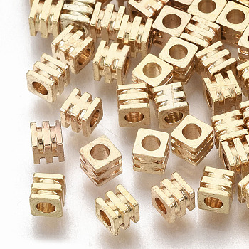 Brass Beads, Cube, Nickel Free, Real 18K Gold Plated, 3x3x3mm, Hole: 1.6mm