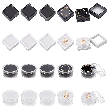 Elite 20Pcs 4 Styles Plastic Gift Boxes, with Sponges, for Small Gemstone, Beads, Diamonds Storage, Flat Round & Square, Mixed Color, 2.95~3.2x2.95~3.2x1.65~1.7cm, 5pcs/style