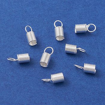Iron Cord End, Coil Cord End, Silver, 10x4.5mm, Hole: 3.5mm, Inner Diameter: 3.5mm