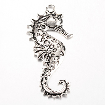 Tibetan Style Alloy Big Pendants, Sea Horse, Cadmium Free & Nickel Free & Lead Free, Antique Silver, 63x27.5x4mm, Hole: 3.5mm, about 100pcs/1000g