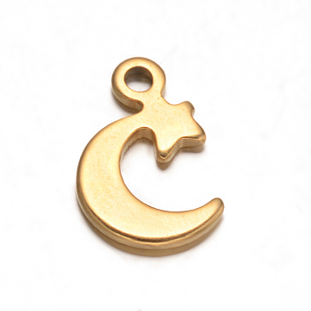 304 Stainless Steel Moon Charms, Golden, 11x7x1mm, Hole: 1.5mm