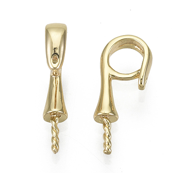 Brass Peg Bails Charms, for Half Drilled Bead, Nickel Free, Real 18K Gold Plated, 13x5x2mm, Hole: 3mm, Pin: 0.6mm