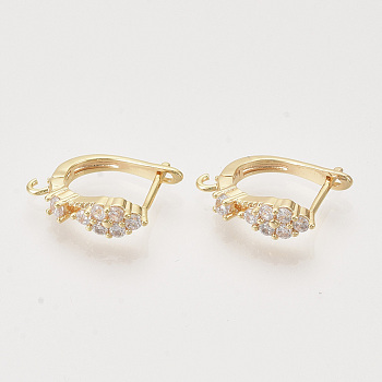 Brass Cubic Zirconia Hoop Earring Findings with Latch Back Closure, Nickel Free, with Horizontal Loop, Real 18K Gold Plated, 17.5x4.5x13.5mm, Hole: 1.5mm, Pin: 0.8x1mm