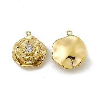 Vacuum Plating 201 Stainless Steel Pendants, Crystal Rhinestone Rose Charms, Real 18K Gold Plated, 18.5x15.5x6.5mm, Hole: 1.2mm