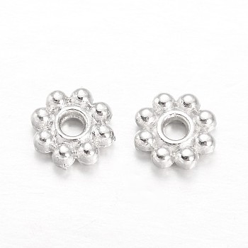 Alloy Daisy Spacer Beads, Flower, Cadmium Free & Lead Free, Silver, 5~6x1.5~2mm, Hole: 1.8mm, about 7000pcs/1000g