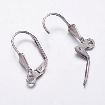 304 Stainless Steel Hoop Earrings, Leverback Hoop Earrings, Stainless Steel Color, 19.5x11x5.5mm, Hole: 1.5mm, pin: 0.8mm