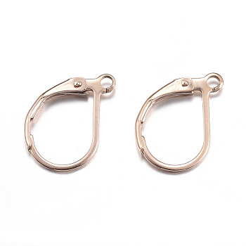 Ion Plating(IP) 304 Stainless Steel Leverback Earring Findings, with Loop, Rose Gold, 14x12x2mm, Hole: 1.5mm, Pin: 0.6x1mm