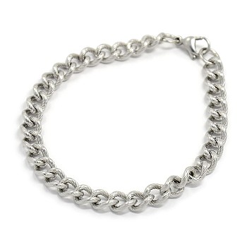 304 Stainless Steel Curb Chain/Twisted Chain Bracelets, with Lobster Claw Clasps, Stainless Steel Color, 8-1/8 inch(205mm), 7mm