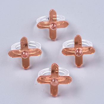 (Jewelry Parties Factory Sale)Transparent Acrylic Cuff Rings, Open Rings, Cross, Dark Salmon, US Size 8 1/4(18.3mm)