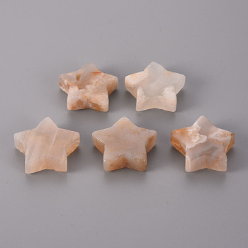 Natural Cherry Blossom Agate Star Shaped Worry Stones, Pocket Stone for Witchcraft Meditation Balancing, 30x31x10mm