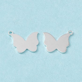 Brass Pendants, Cadmium Free & Lead Free, Butterfly Charm, 925 Sterling Silver Plated, 16.5x14.5x0.8mm, Hole: 1.4mm
