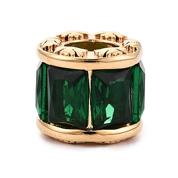 304 Stainless Steel Cubic Zirconia European Beads, Column, Large Hole Beads, PVD Vacuum Plating, Real 18K Gold Plated, Dark Green, 11.5x13x11.5mm, Hole: 6x5mm