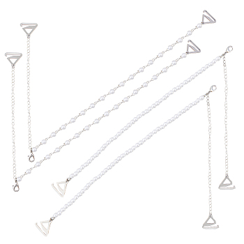 2 Pairs 2 Styles Plastic Imitation Pearl Chain Non-slip Bra Straps, with Alloy Triangle Buckle, Platinum & Silver, 291~296mm, 1 pair/style