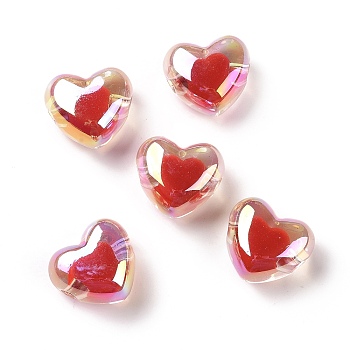 Transparent Acrylic Beads, Bead in Bead, AB Color Plated, Heart, Red, 19x21.5x14mm, Hole: 3.5mm