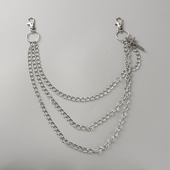 Cross Alloy 3 Layer Chain Belts for Pants, Platinum, 465mm