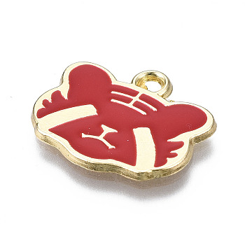 Alloy Pendants, with Enamel, Tiger, Cadmium Free & Lead Free, Red, 14.5x17x1mm, Hole: 1.6mm