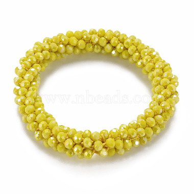 Bracelets extensibles en perles de verre opaque facettées plaquées couleur ab(BJEW-S144-003D-06)-2