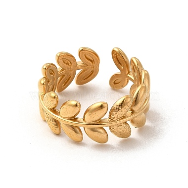 PVD Vacuum Plating 304 Stainless Steel Leafy Branch Open Cuff Ring for Women(RJEW-P081-01G)-2