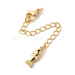 Brass Micro Pave Clear Cubic Zirconia Curb Chain Extender, End Chains with Lobster Claw Clasps and Fish Charms, Real 18K Gold Plated, 74mm, Hole: 2.7mm(KK-Z149-10G)