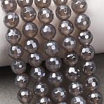 Electroplated Natural Agate Beads Strands, Round, Faceted, Pearl Luster Plated, Gray, 6~6.5mm, Hole: 0.8~1mm, about 63~65pcs/strand, 15''~15.24''(38.1~38.7cm)(G-B191-A07-6mm-05)
