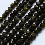 Natural Golden Sheen Obsidian Beads Strands, Faceted, Round, 3~3.5mm, Hole: 0.5mm, about 130~138pcs/strand, 15.7 inch(40cm)(X-G-J369-16-3mm)