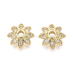 Brass Micro Pave Clear Cubic Zirconia Bead Caps, Flower, Real 18K Gold Plated, 9.5x3mm, Hole: 2mm(KK-Q071-06G-02)