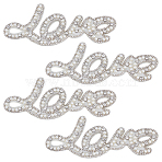 4Pcs Word Love Glass Crystal Rhinestone with Plastic Pearl Sew on Cloth Patches, Sewing Craft Decoration, White, 75x193x8mm(PATC-FG0003-51)